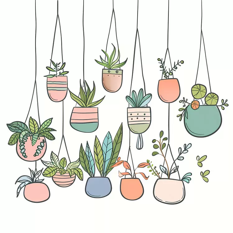 botanical interior design Watercolor style Nature hanging plants