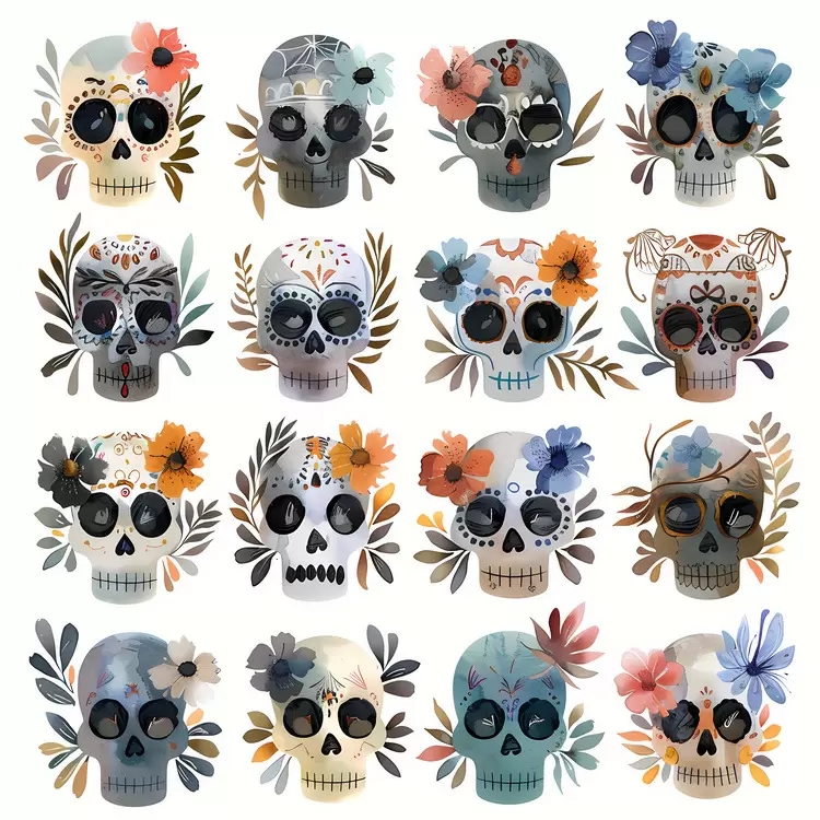 Day of the Dead Sugar Skulls Intricate design Painting style Detailed artwork