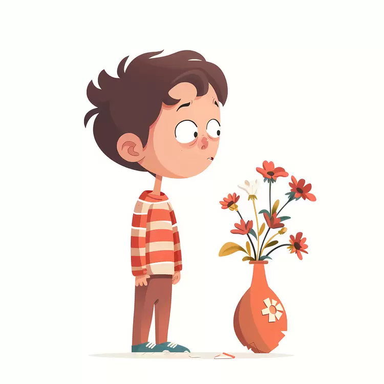cartoon illustration childhood pastime childishly childlike flowers in vase
