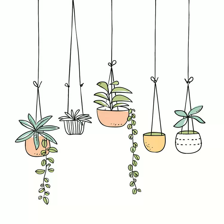 String hanging planter Nature art Indoor plants Greenery Potted plants hanging on strings