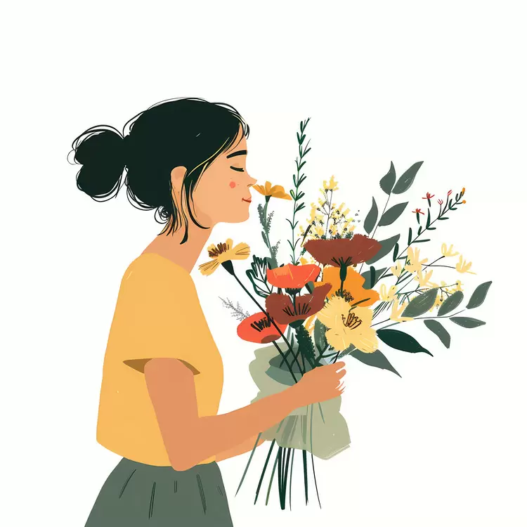 Woman Smelling Flowers cute modern art feminine