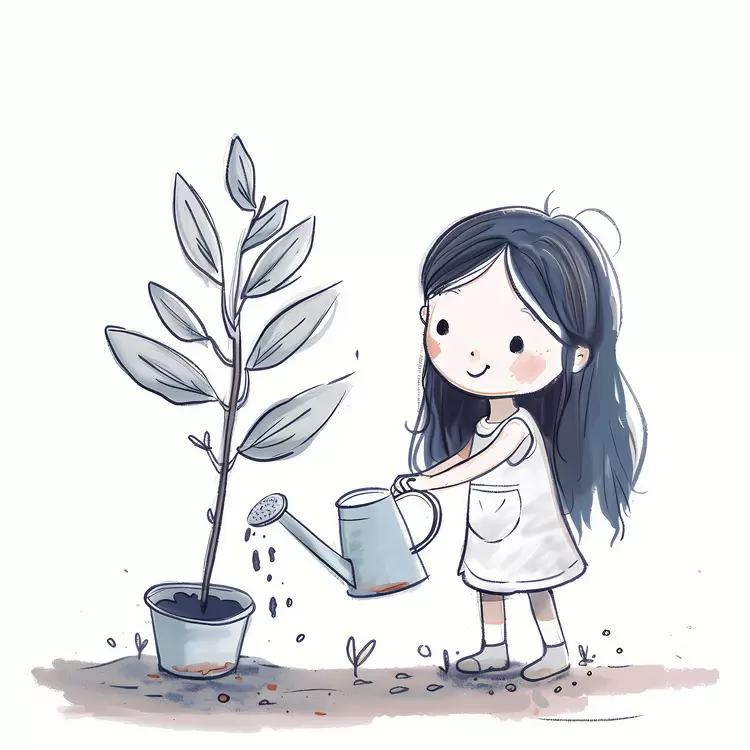 gardening Girl watering plant nurturing