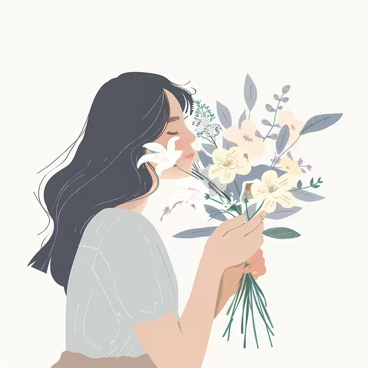 light background Woman Smelling Flowers green