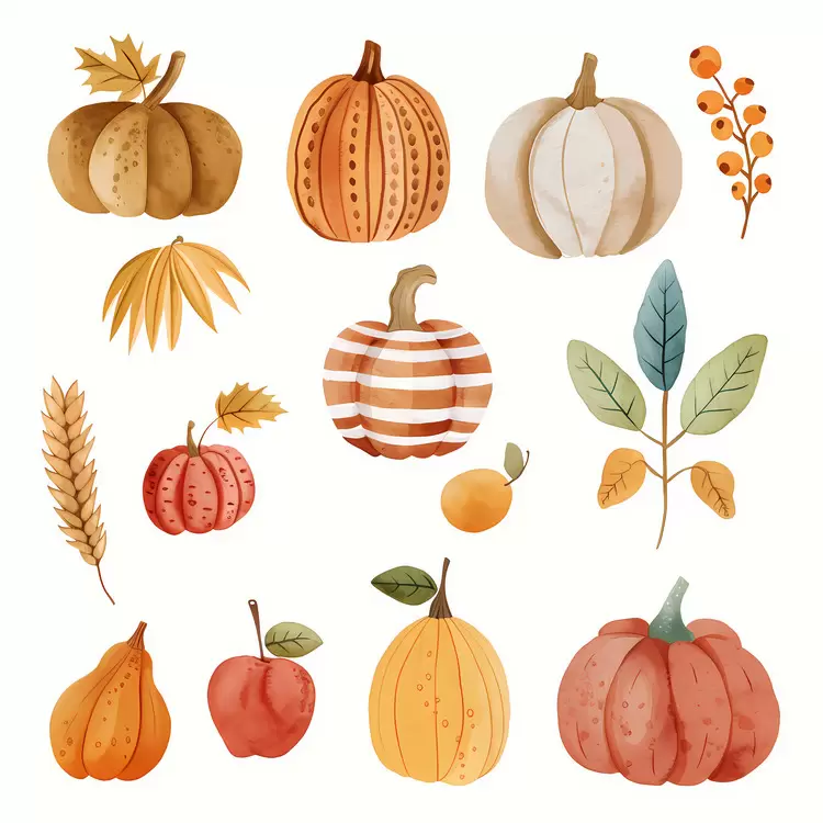 leaves pumpkins seeds acorns wheat