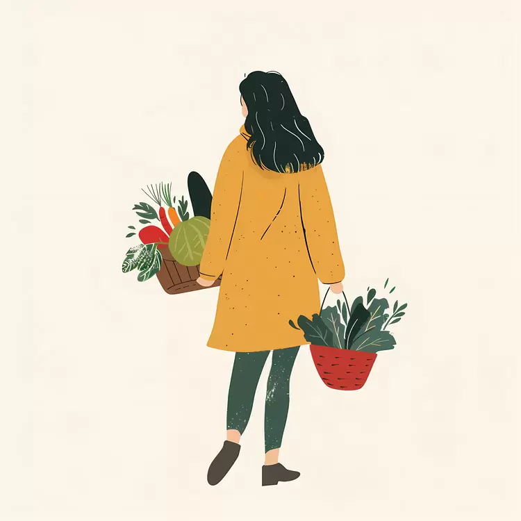 Grocery shopping for healthy eating Farmer with baskets of fresh produce vegetable basket A healthy food Woman carrying baskets of vegetables