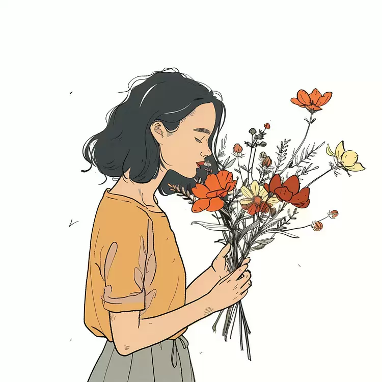 romance hand-drawn flowers nature girl