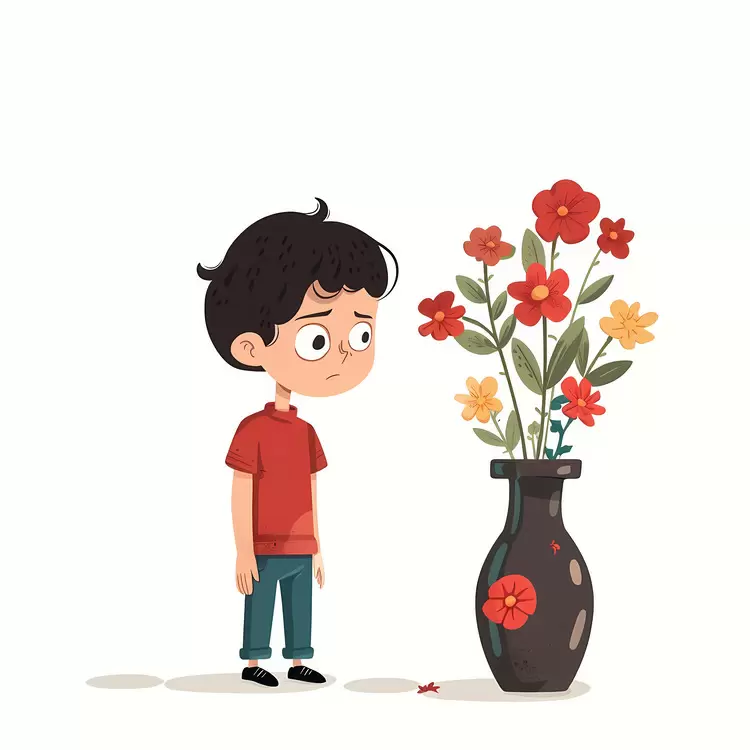 brown pants white socks worried boy flowers