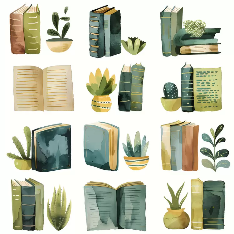 Greenery Bookshelf Cacti Reading