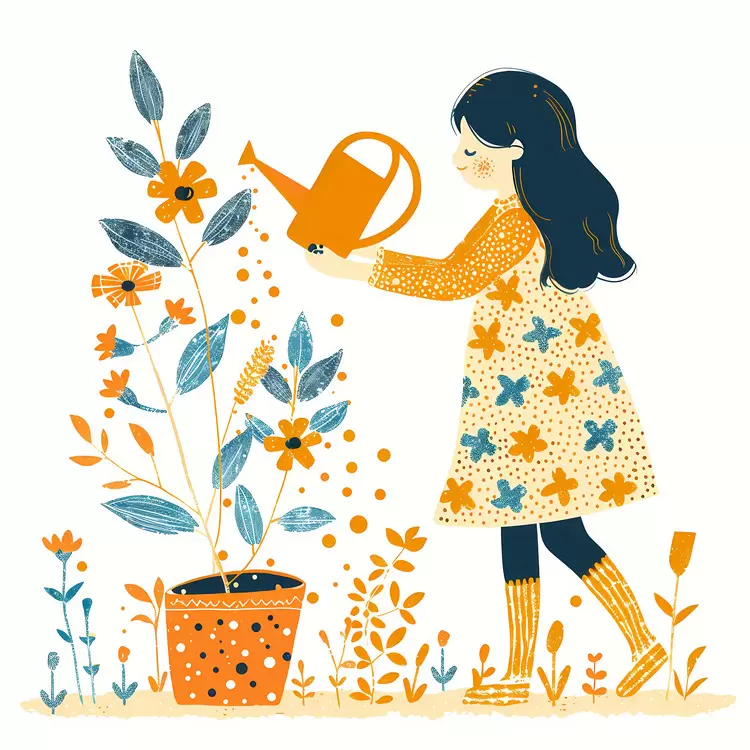 hand drawn colorful girl plants nature
