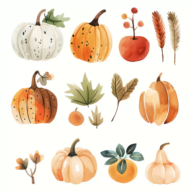 leaves and pumpkins harvest season nature illustration