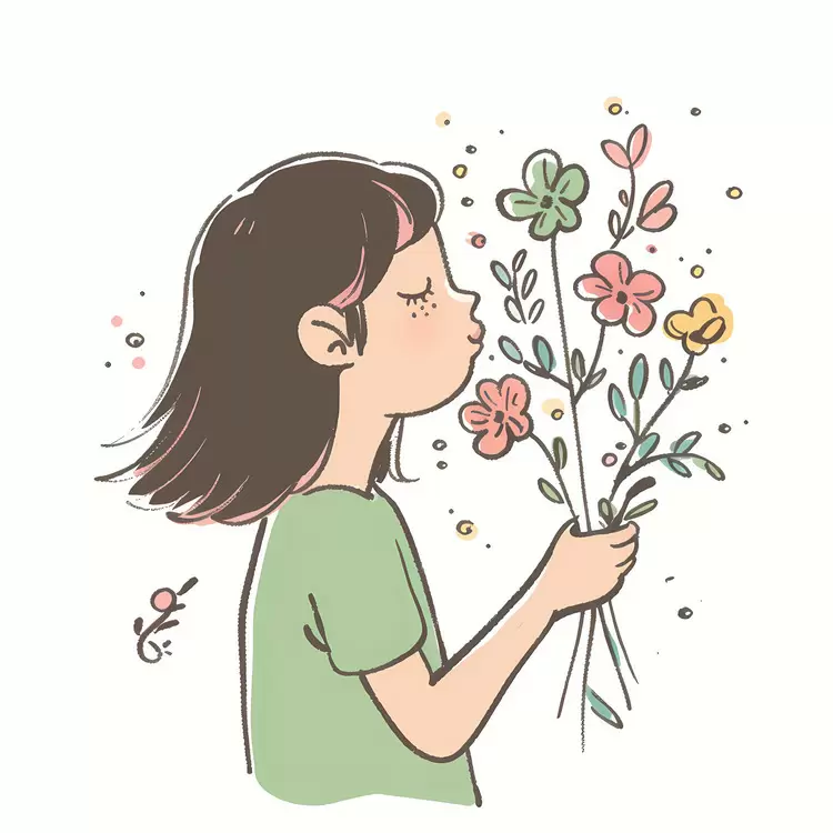 adorable kawaii girl cartoon flowers