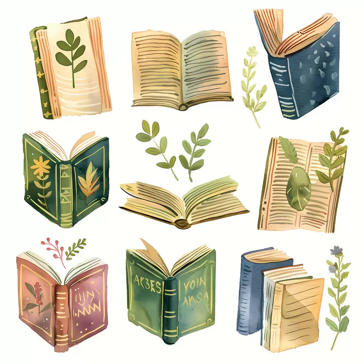 Leaves Learning Botanical illustration Painting Open book cover