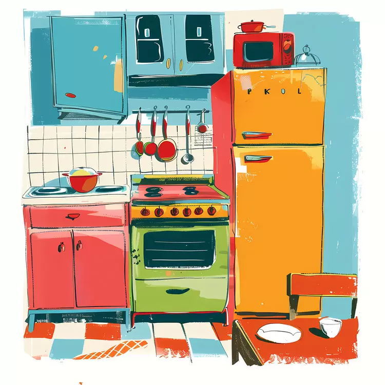 Kitchen retro design vintage red and green