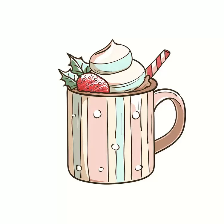 Hot Chocolate Artist rendering Striped Cup Christmas dessert mug