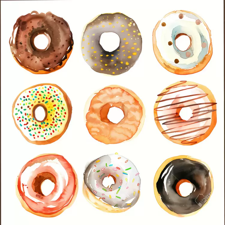 Brown background Pastries Donuts Desserts Watercolor