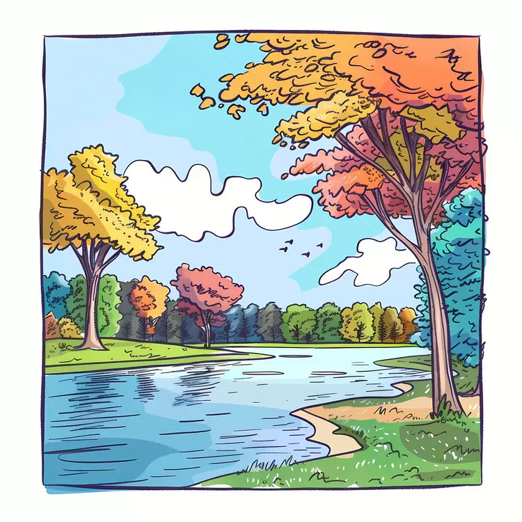 Colorful River Park Lake Autumn Trees