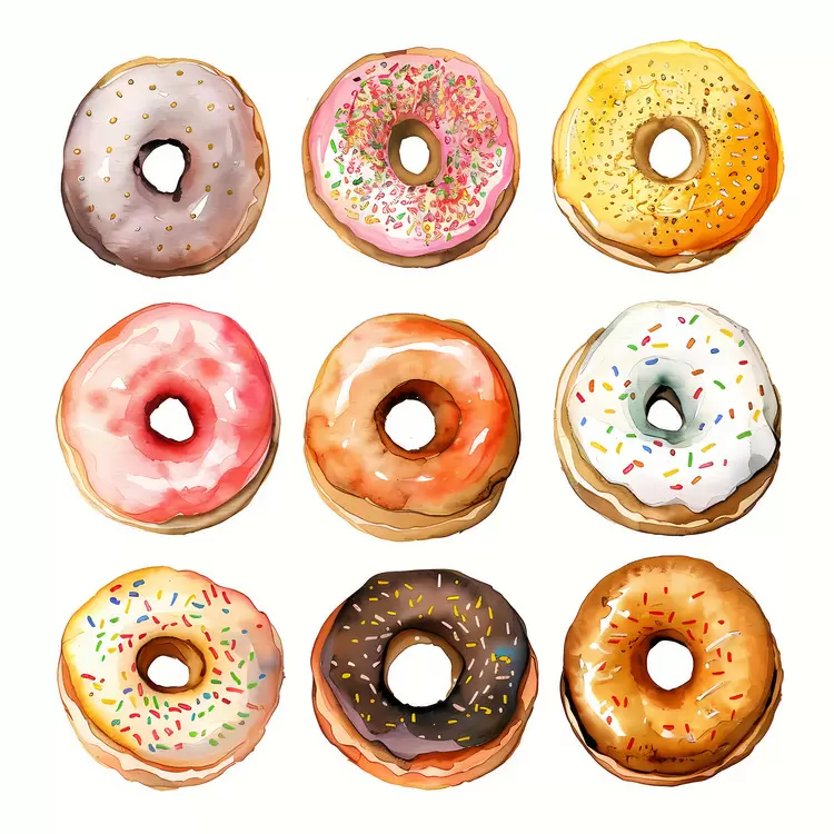Doughnuts Sweetness Watercolor Red Eating