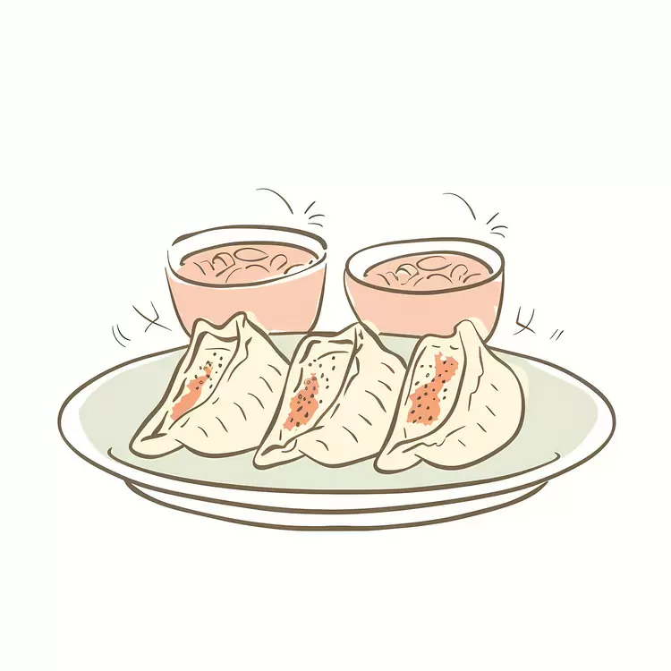 Hand drawn illustration Hong Kong food Soup dumpling Steamed buns Rice flour dumplings