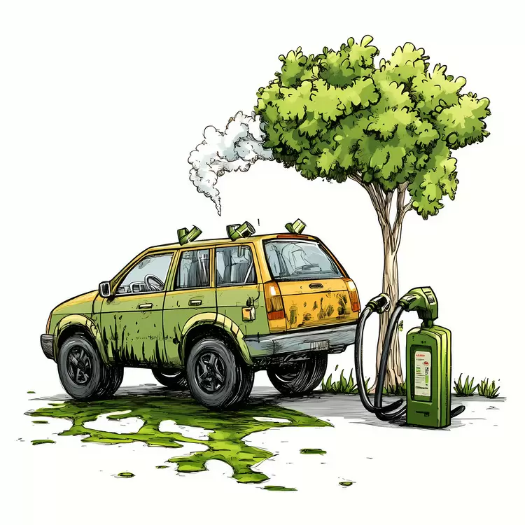 environmental damage green car ecological harm fuel pump tree stump