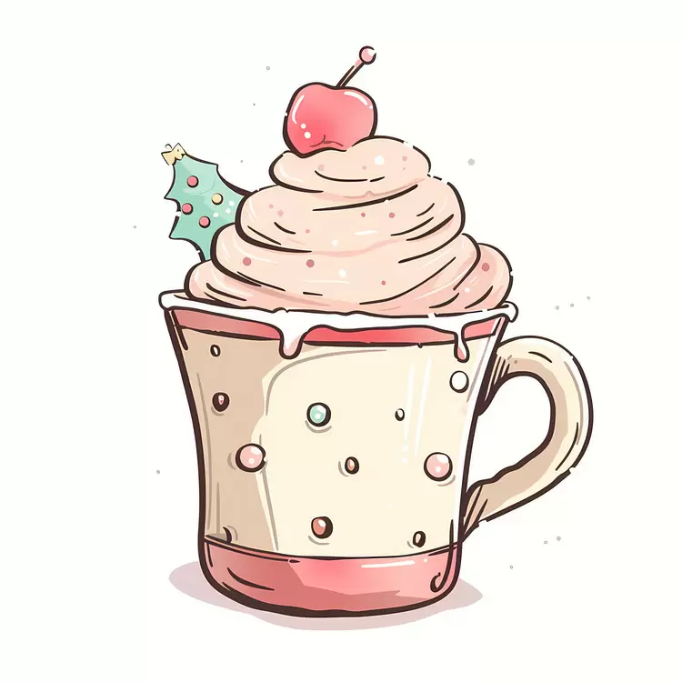 sweetened whipped cream red cherry on top hot beverage drink Christmas dessert mug