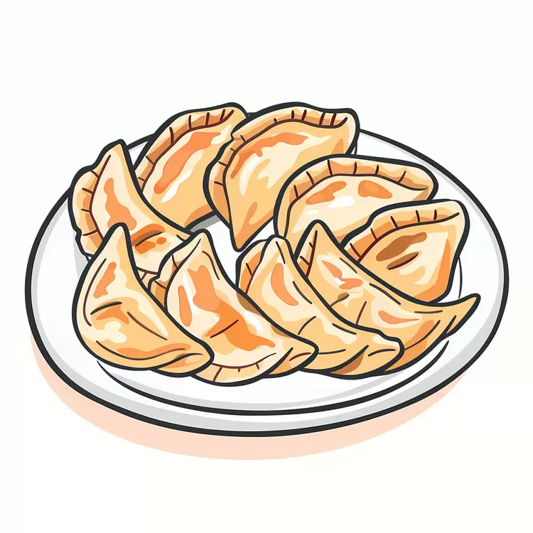 White plate with fried dumplings traditional dumplings traditional food Delicious food on a plate Chinese food on white plate