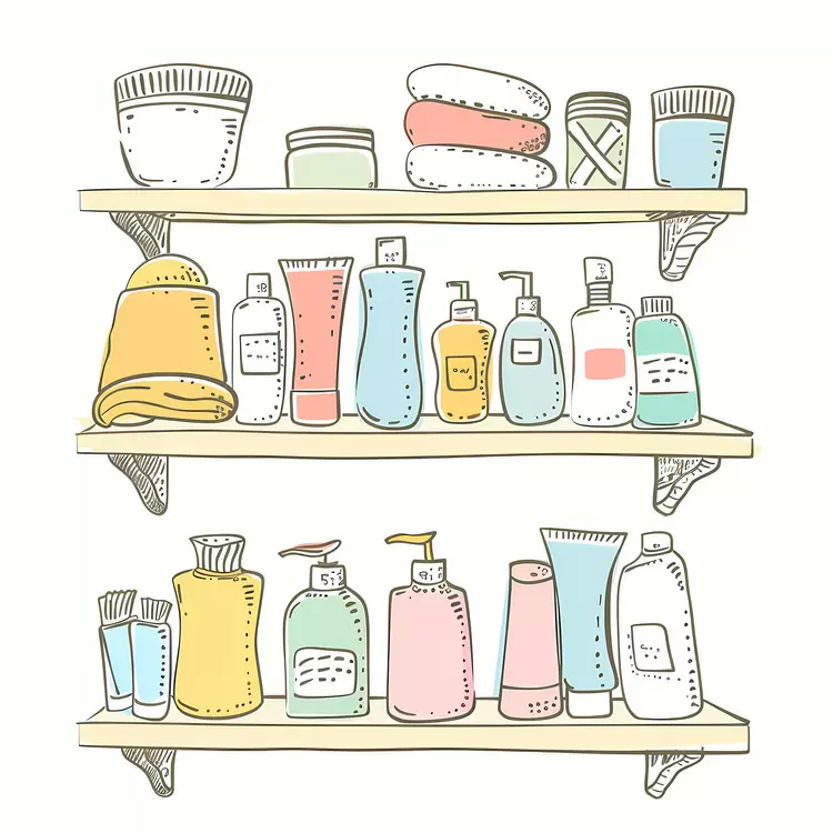 beauty products white background grooming items shelves shelf