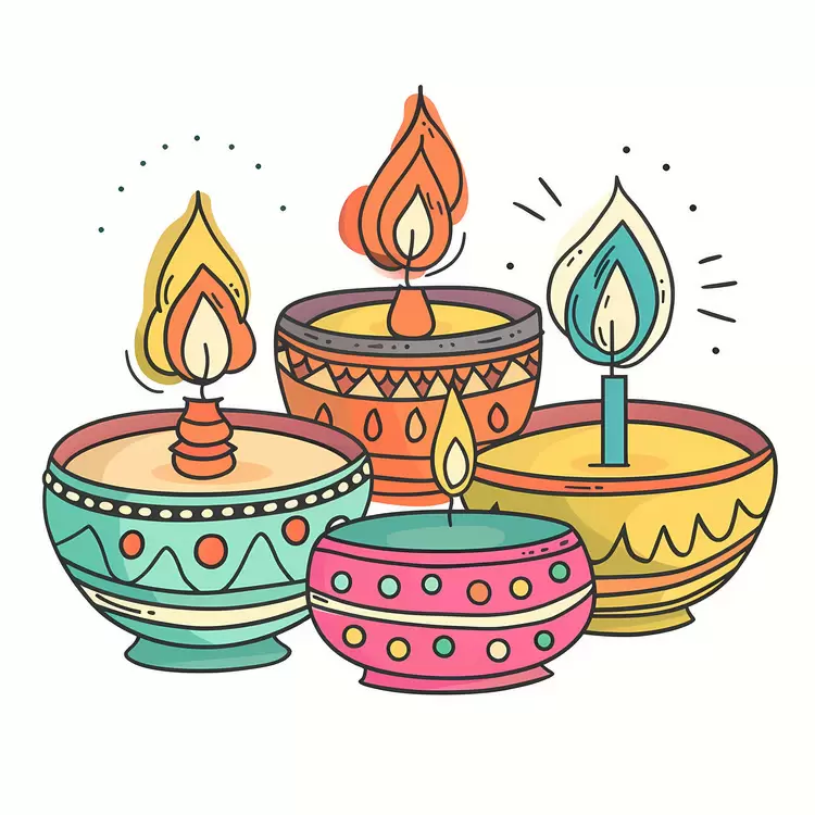 traditional Diwali hand drawn art colorful illustration design elements