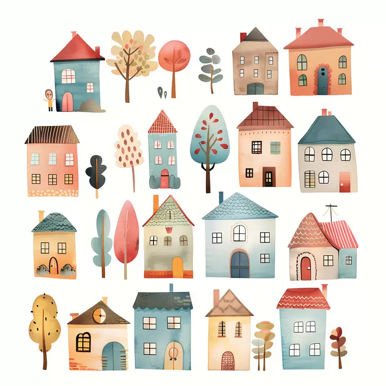 watercolor charming cozy playful Building