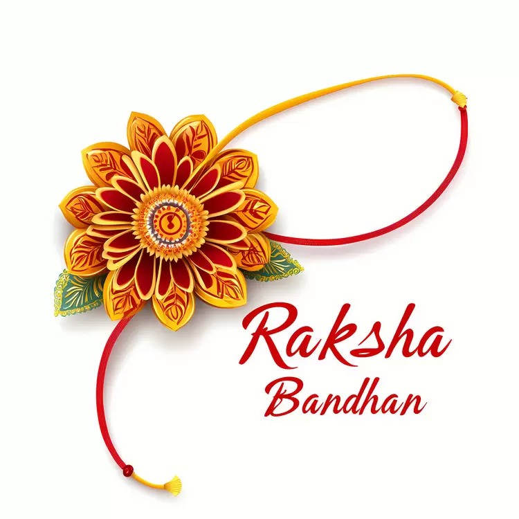 Raksha Bandhan white background red and yellow flowers Hindu festival floral arrangement