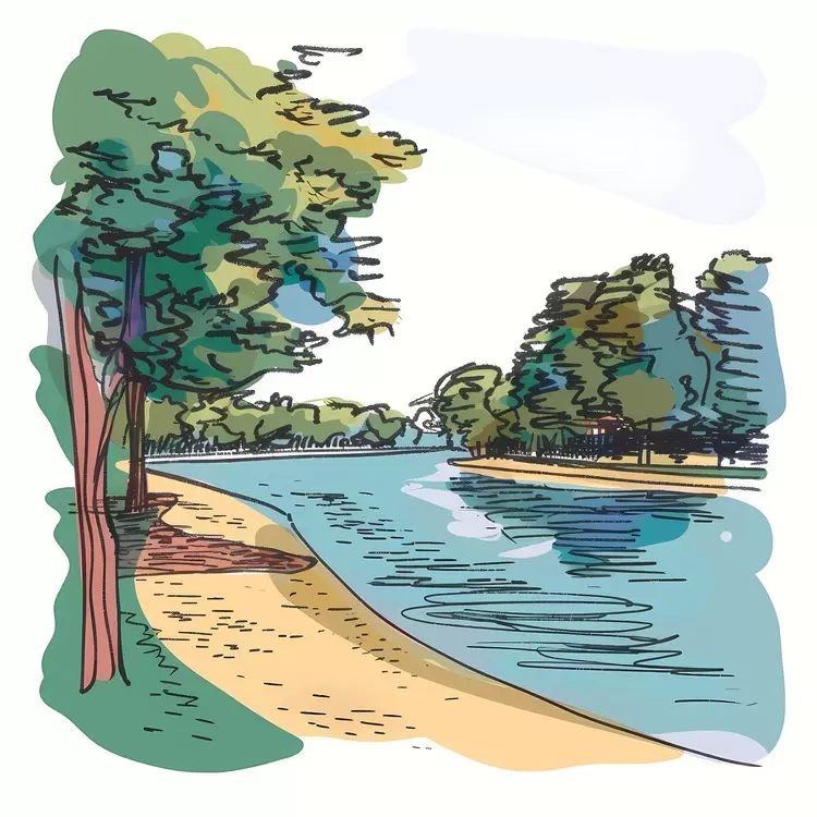 landscape hiking trail people trees waterfront