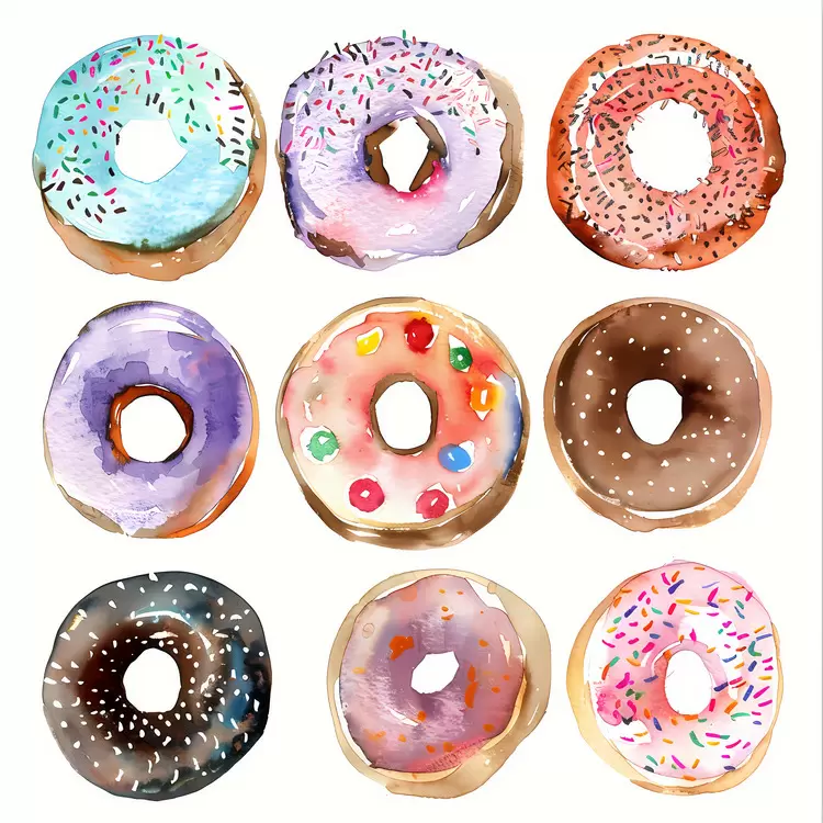 Watercolor Cake Cookies Doughnuts Fruit
