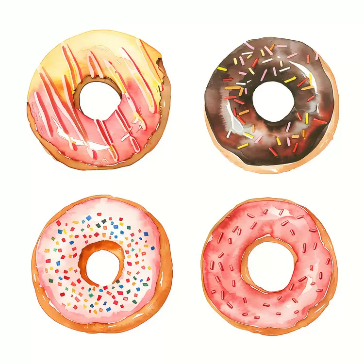 Doughnuts Green Pink Watercolor Red