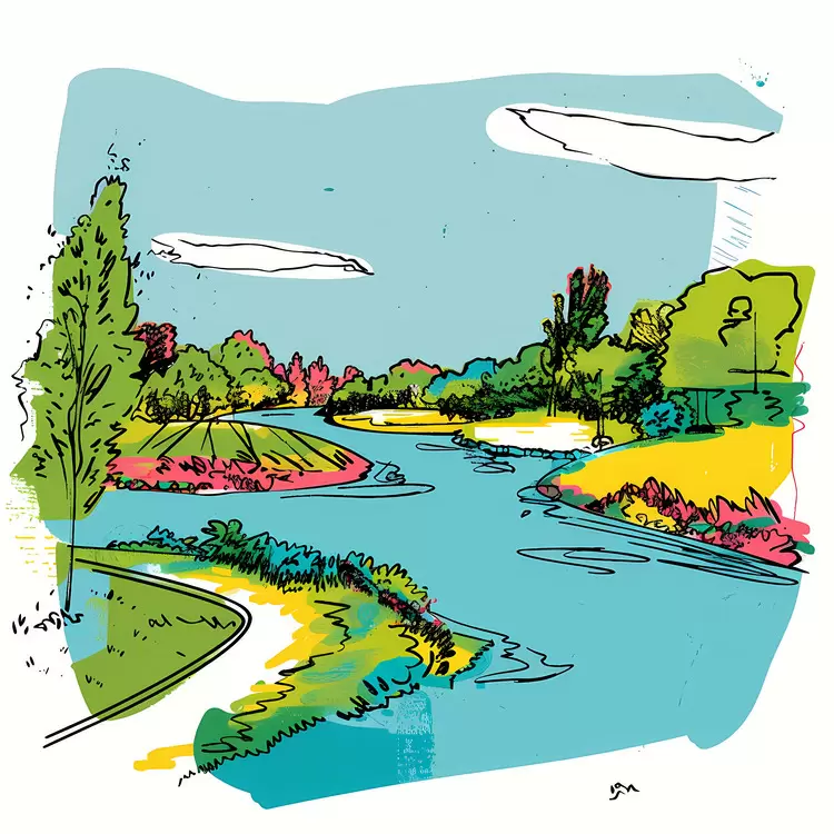 Park Lake river buildings landscape trees