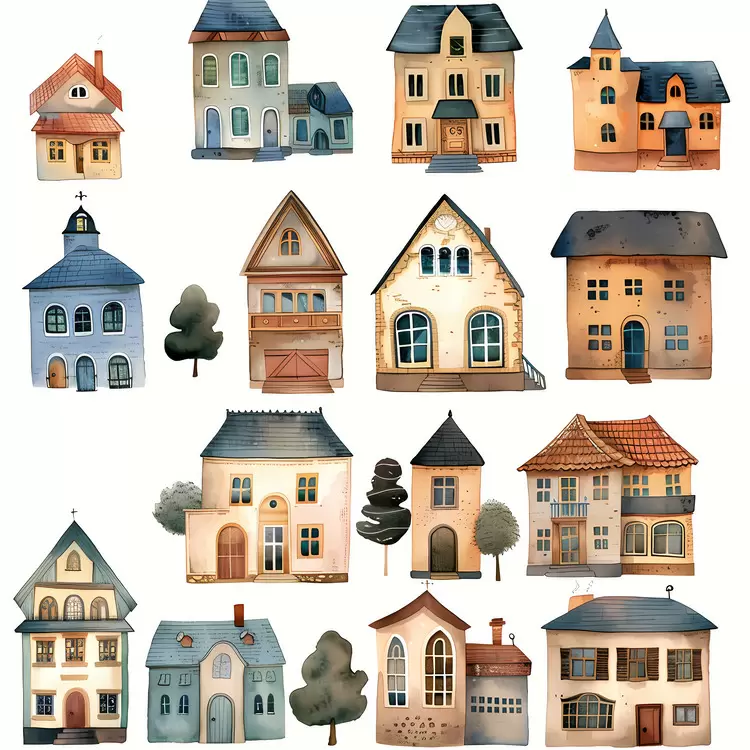 Building urban architecture blueprint watercolor