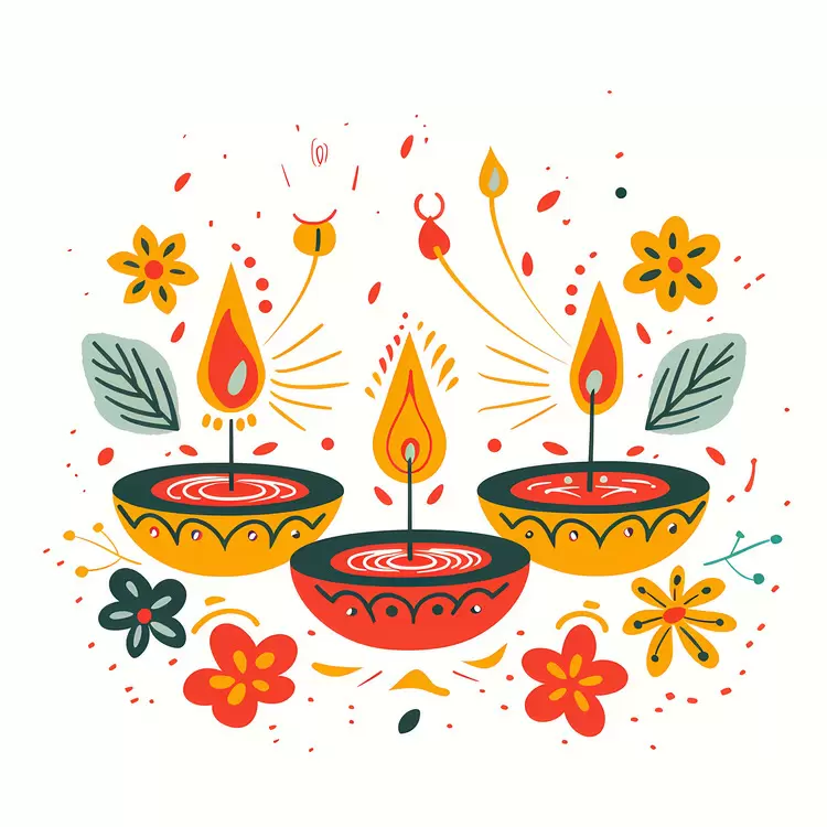diwali celebration vector illustration lamps and flowers indian festival traditional indian art