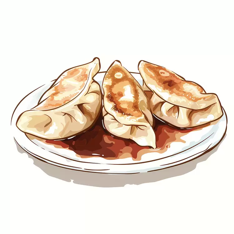 Japanese Gyoza Hand-drawn illustration Food art White plate Vector