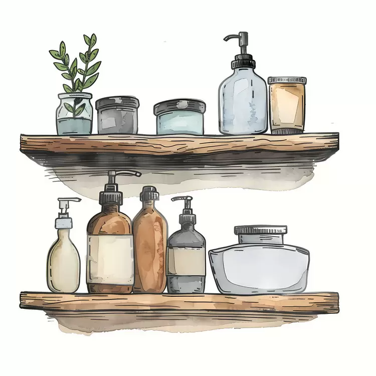 brush shower gel shelves hygiene items hand lotion