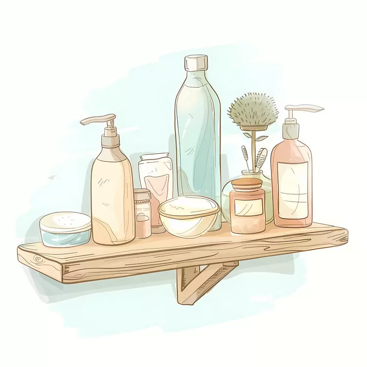 shampoos bathroom shelf cosmetics soaps body care items