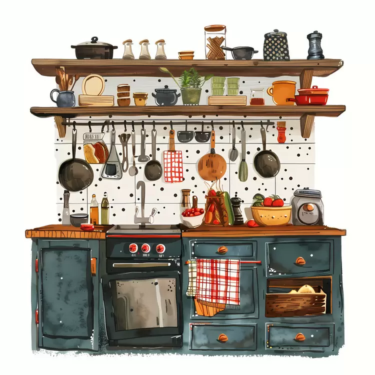 watercolor stock photo cookware Kitchen retro