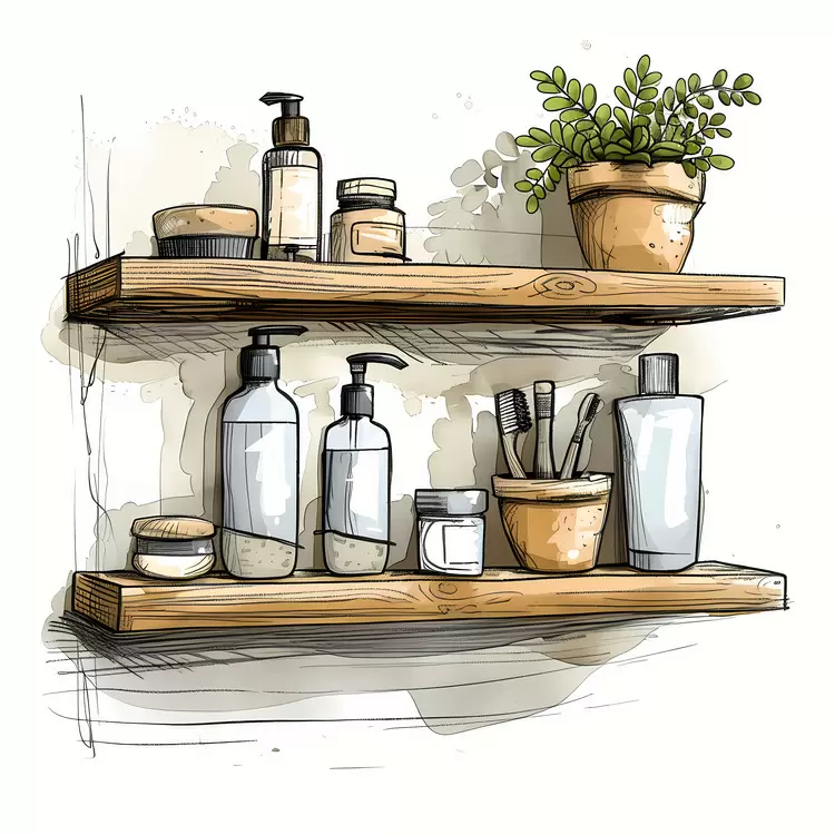 skincare wooden shelves lotions bathroom shelf shampoo bottles