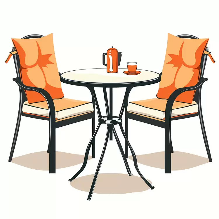 Outdoor Furniture Orange chairs White background Coffee cup Restaurant interior