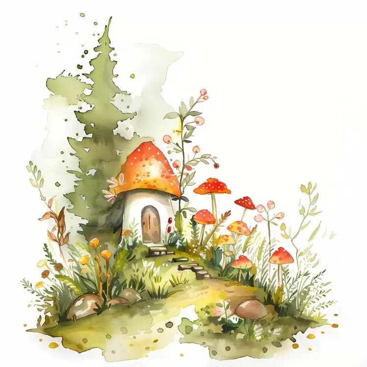 gnomes forest whimsical mushroom watercolor