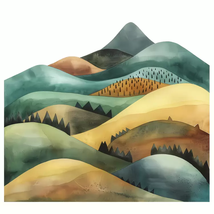 Cloudy Green Rough Mountainous hills Trees