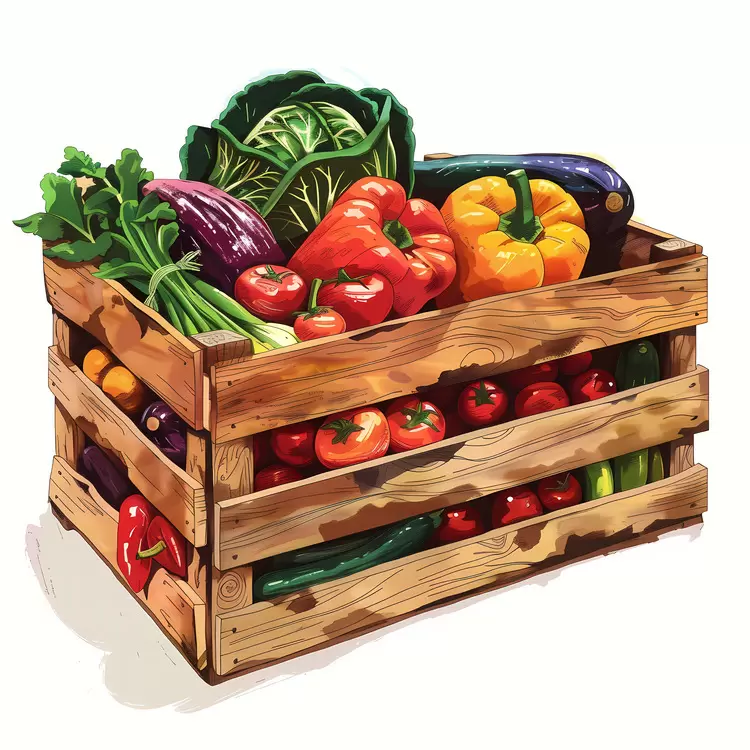 Variety of produce Organic produce Vegetables Fresh Vegetable Crate Colorful produce
