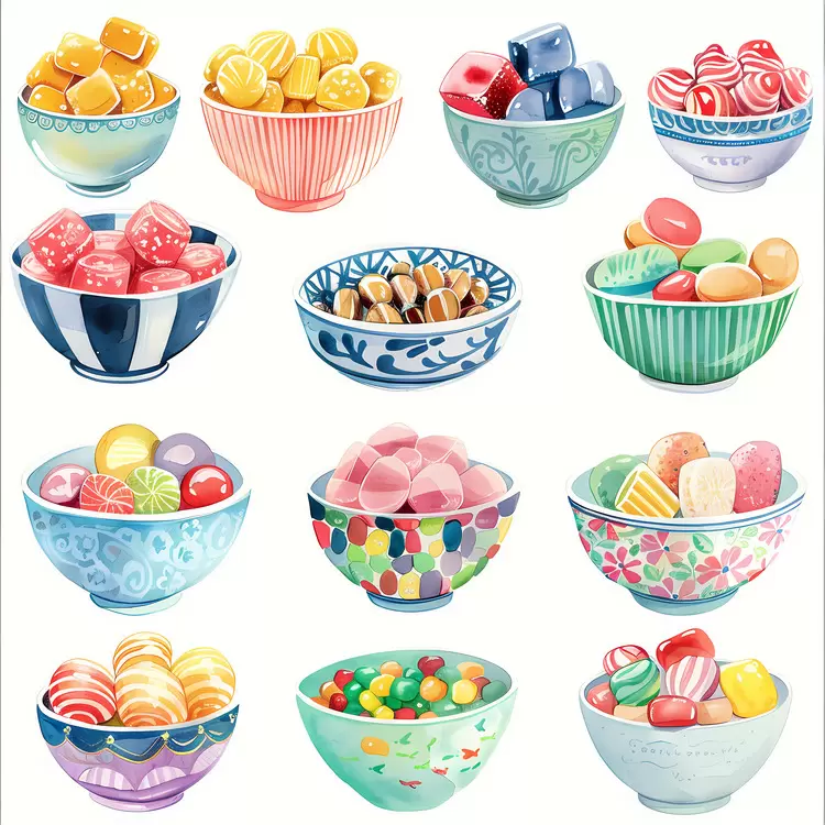 colors watercolor candy bowl sugar food