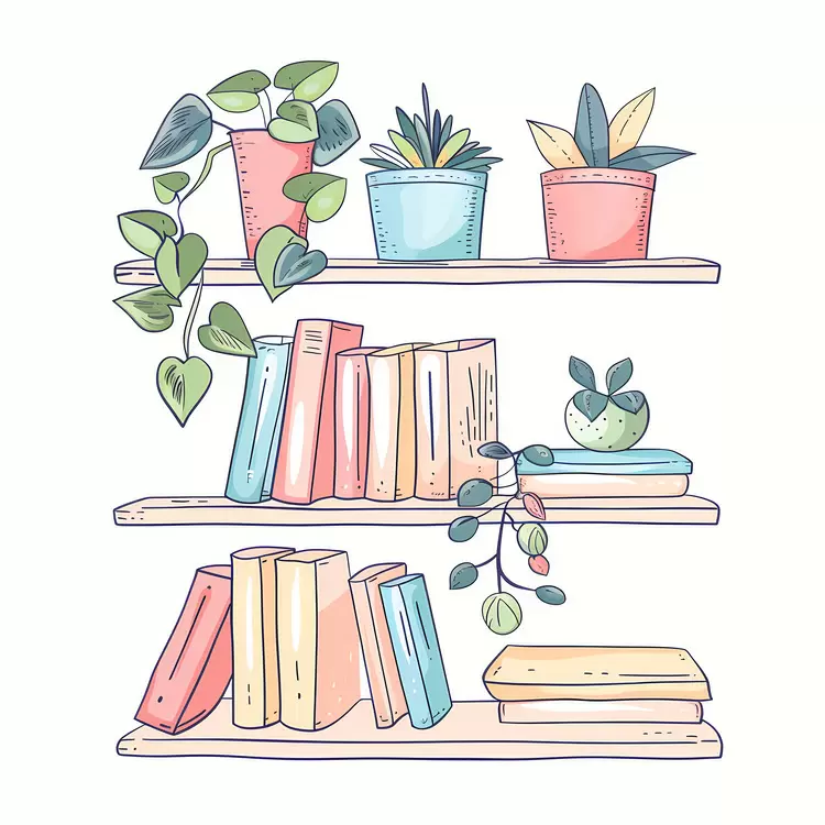 plants in home bookshelf Shelf with Books books and plants on shelves