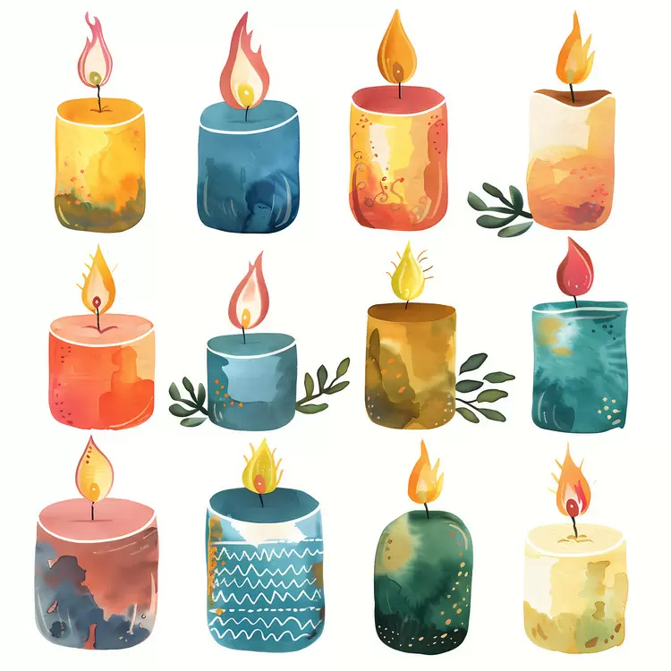 fireplace candles watercolor