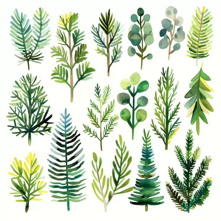 Leaves Greenery Watercolor Botanical evergreen boughs
