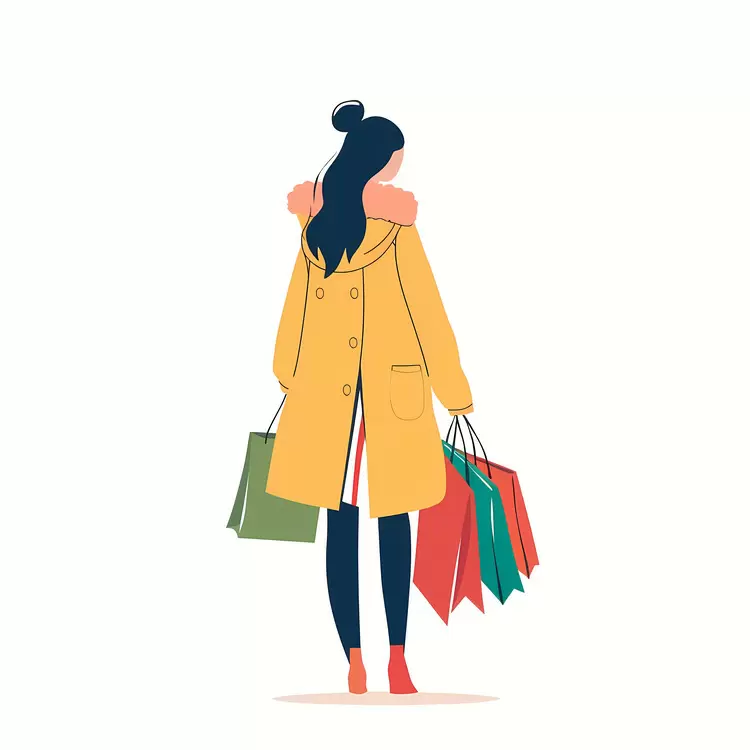 cartoon Girl shopping cloth bags yellow coat
