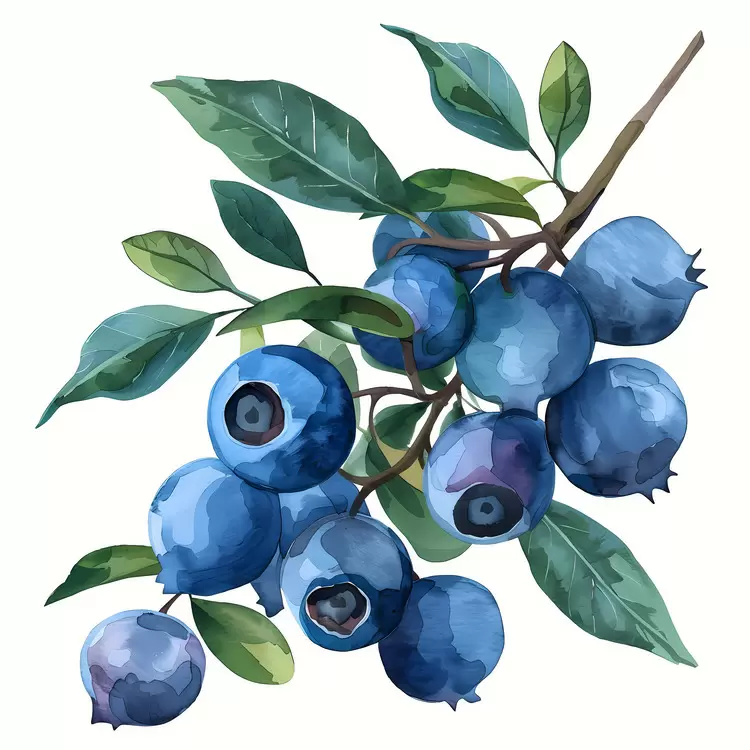 Tasty Juicy Blueberries Green leaves Healthy